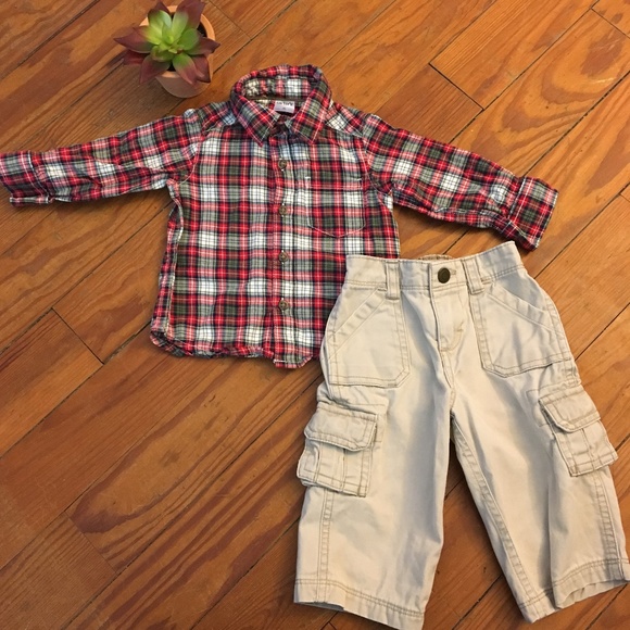 NWT Carter/'s 2-Piece Plaid Shirt and Khaki Pants Set Size 6 Months